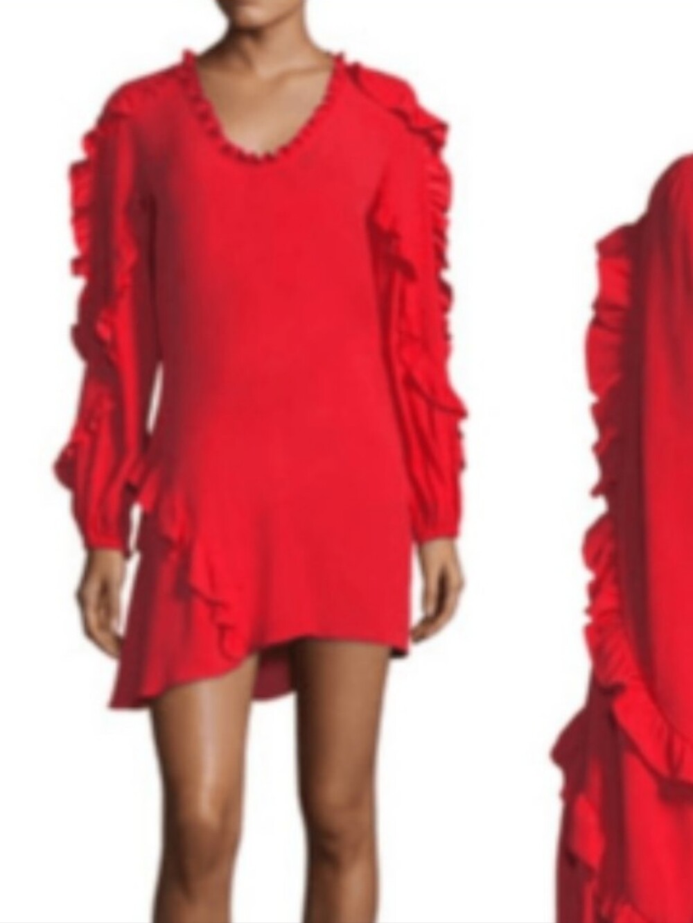 ALEXIS Ceretti Scoop-Neck Long-Sleeve Ruffled Crepe Dress